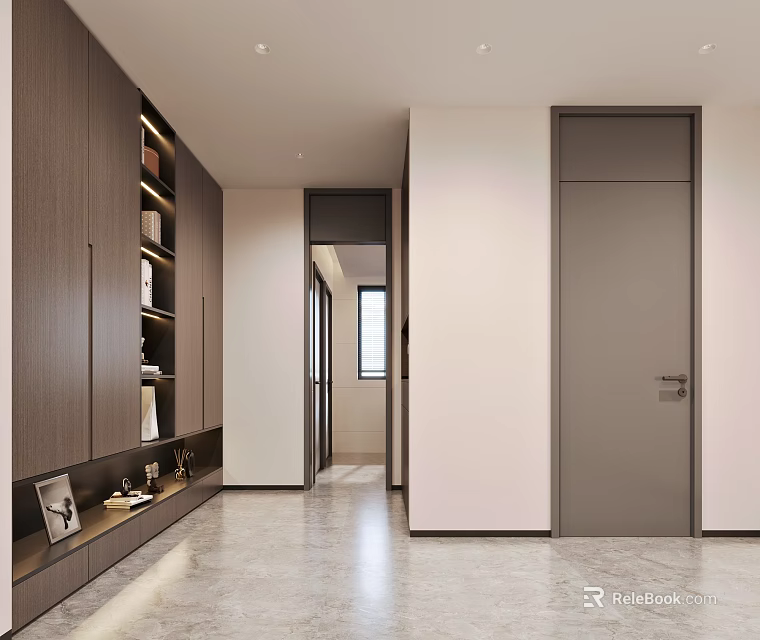 Modern Foyer Hallway With Built In Storage And Neutral Tones 3d model 