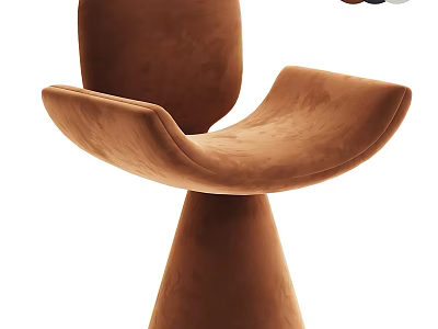 Modern Brown Suede Single Chair With Curved Backrest And Conical Base 3d model