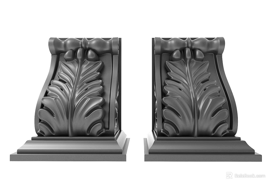 Black Leaf Pattern Carved Decorative Elements With Square Base For Ornamental Use 3d model 