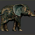Decorative Elephant Figurine Featuring Green Gold Leaf Patterns Large Ears And Curled Trunk 3d model