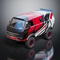 Modern Off Road Truck With Red Black White Geometric Design And Large Wheels