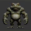 Muscular Frog With Large Yellow Eyes Green And Yellow Body Cartoon 3D Model Standing Pose