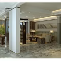Elegant Living and Dining Room Interior With Marble Floor Sofa Coffee Table And Decorative Painting