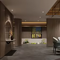 Elegant Modern Private Dining Room With Round Table Chairs Pendant Light And Wall Painting
