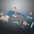 Oilfield Drilling Equipment Setup With Rig Trucks Containers And Storage Tanks