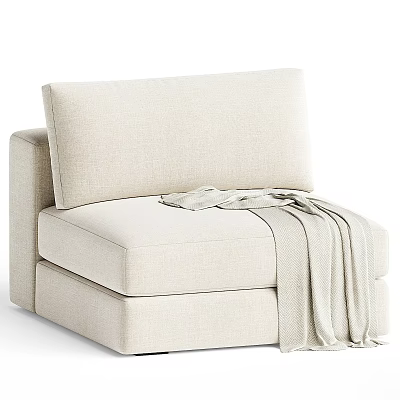 Modern Beige Single Sofa With Upholstered Design And Soft Throw Blanket 3d model
