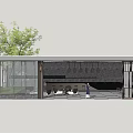 Modern Pergola Design With Glass Curtain Stone Walls And Green Trees Around