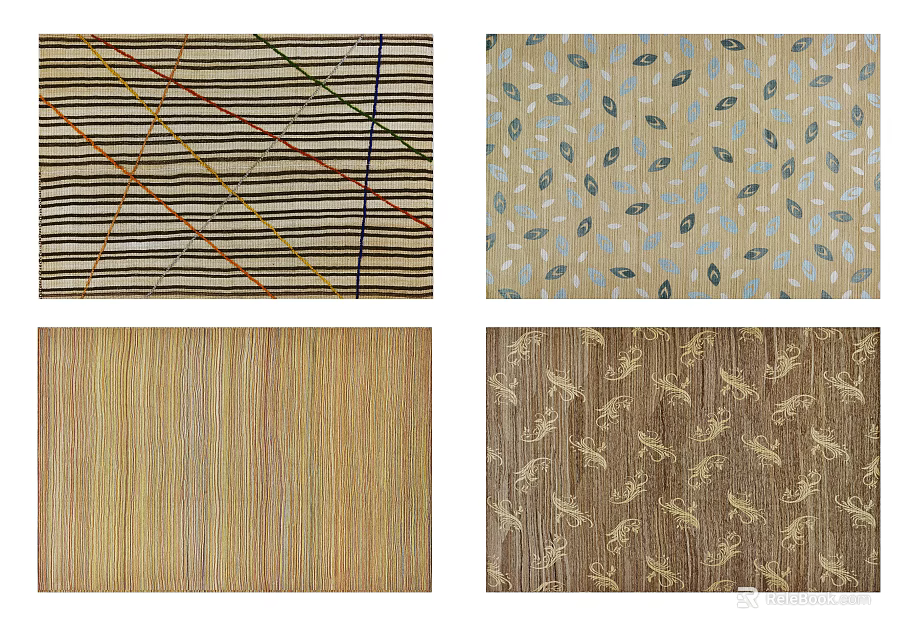 Square Rugs With Striped Leaf Textured And Animal Motifs For Home Decor 3d model 