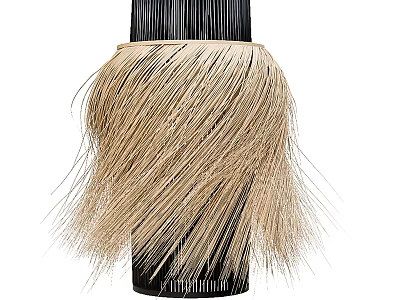 Natural Bohemian Chandelier With Black Frame And Beige Feather Like Tassels 3d model