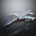 Gray Fighter Jet With Blue Nose Weapon Attachments And Tail Fin Logo