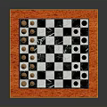 Black and White Checkered Chessboard With Orange Wooden Base And Arranged Chess Pieces