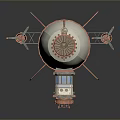 Steampunk Airship Model Featuring White Body Orange Propeller Blue Windows And Base Structure 3d model