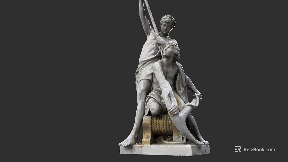 Oil Painting Of Classical Marble Sculpture With Standing And Seated Figures 3d model 