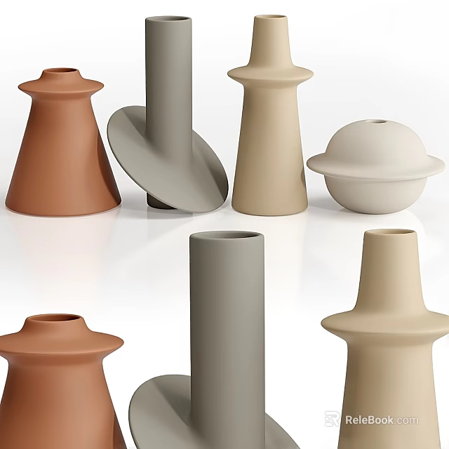 Modern Minimalist Decorative Ornament Set With Neutral Tones And Geometric Shapes 3d model 