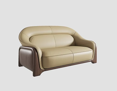 Beige Leather Multi Seat Sofa With Wooden Armrests And Modern Living Room Design 3d model