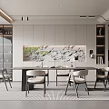 Modern Restaurant Interior With Open Concept Dining Table Chairs And Cabinets 3d model