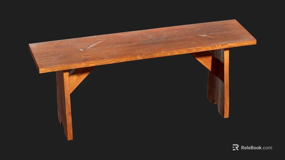Simple Long Brown Solid Wood Sofa Bench With Sturdy Structure For Living Room 3d model 