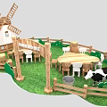 Chunzhen Yogurt Hot Zone Scene With Windmill Wooden Arch Lawn Tables Chairs And Cow Model