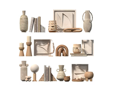 Minimalist Natural Decorative Ornament Sets with Vases Picture Frames Candle Holders and Geometric Sculptures 3d model