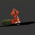 Road Construction Site With Pedestrian Warning Signs Traffic Cones Barrels And Bushes