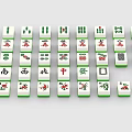White Mahjong Tiles With Green Borders Chinese Characters And Symbols Near Dice And Tea Cup