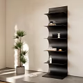 Modern Black Shelving Unit in Indoor Space with Decorative Items and Green Plant