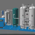 Industrial Gas Processing Equipment With Storage Tanks Control Panel And Piping System 3d model