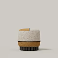 Modern Round Shape Stool with Light Gray Fabric Brown Wood and Black Legs