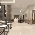 Modern Restaurant Interior Featuring Open Layout Pendant Lights Dining Tables And Marble Floor