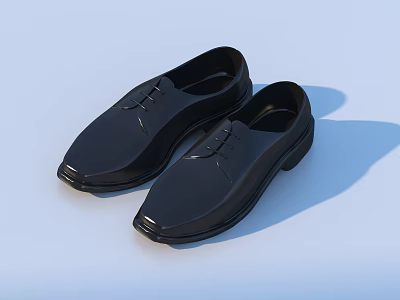 Minimalist Modern Black Leather Lace Up Shoes with Square Toe Design for Everyday Wear 3d model