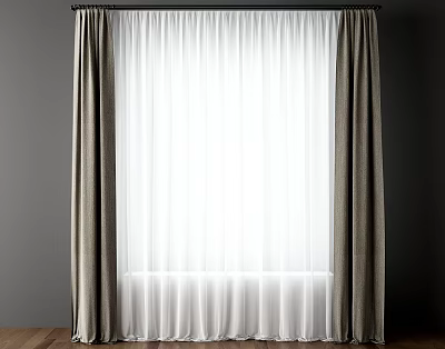 Double Layer Dark Gray And White Sheer Curtains For Light Filtering Room Decor 3d model