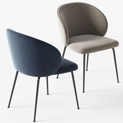 Modern Dining Chairs In Blue And Gray Velvet With Slim Metal Legs Design 3d model