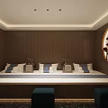 Elegant Store Front Desk With Large Blue Screen Apple iMac Wooden Walls And Red Tree