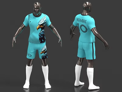 Blue Sports Uniform With Eagle Graphic And Monarch Number 10 On Back 3d model