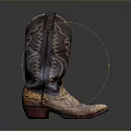 Vintage High top Cowboy Boots With Brown Snake Skin Pattern Intricate Designs And Red Sole