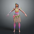 Colorful Tribal Fantasy 3D Game Character With Feathered Headdress Fringed Skirt Arm Leg Paint