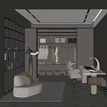 Modern Study Room Interior With Dark Wood Bookshelves Desk And Ergonomic Chair