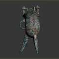 Ancient Chinese Bronze Wine Vessel with Green Patina and Three Legs Design