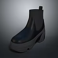Black Leather Ankle Boots With Thick Sole Chunky Heel And Elastic Panel Design
