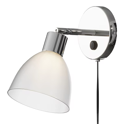 Modern Wall Light With Adjustable Metal Arm And White Glass Shade 3d model