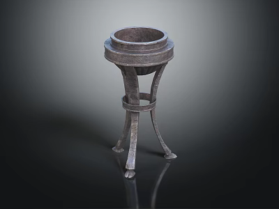 Sturdy Vintage Metal Three Legged Decorative Side Table With Round Top 3d model