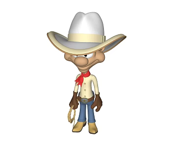 Cartoon Cowboy Game Movie Character With White Hat Red Scarf And Lasso 3d model