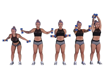 Fit Woman Exercising With Dumbbells In Multiple Different Poses 3d model