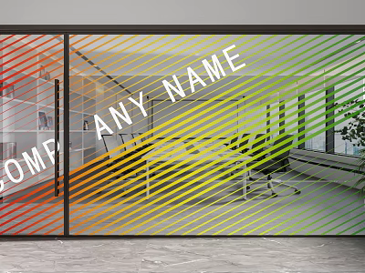 Modern Colorful Striped Glass Partition For Office Interior With Workstation And Plant 3d model