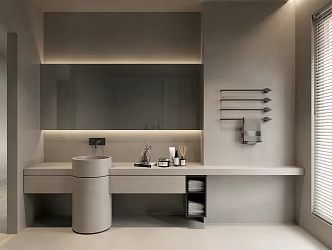 Quiet Wind Micro-cement Wash Table Micro-cement Toilet Marble Wash Basin Faucet Bathroom Mirror Solid Wood Bathroom 3d model