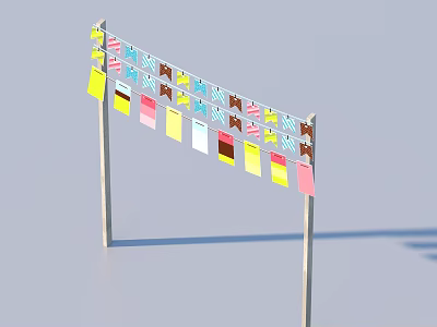 Colorful Multicolored Flags String Hanging On Metal Stand For Event Decoration 3d model