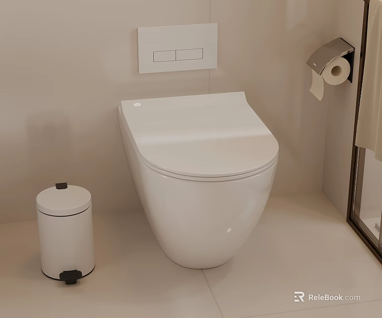 Modern Bathroom Toilet With Trash Can Toilet Paper Holder And Control Panel 3d model 