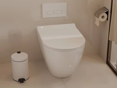 Modern Bathroom Toilet With Trash Can Toilet Paper Holder And Control Panel 3d model