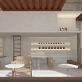 LYN Coffee Interior With Wooden Ceiling Light Walls Bar Counter And Wicker Chairs
