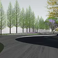 Modern Garden Landscape Design With Cypress Trees Reflecting Pond And Curved Pathway
